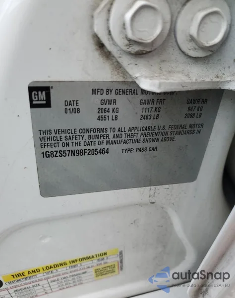 2008 Saturn Aura Xe from USA, damaged, VIN 1G8ZS57N98F205464